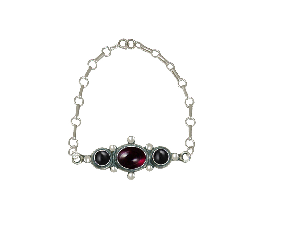 Sterling Silver Victorian Bracelet With Garnet And Black Onyx